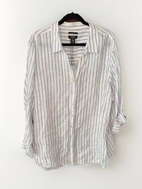 Jones New York Women’s White & Light Blue Striped Button-Down Shirt